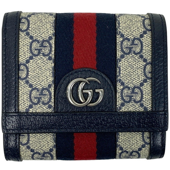 Gucci Sherry Ophidia Web Navy GG Blue Bifold Wallet Canvas - Picture 1 of 6